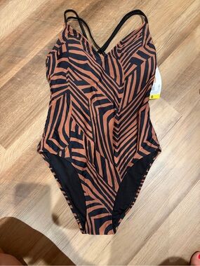 Hurley Brown and Black Zebra-Print One-Piece Swimsuit